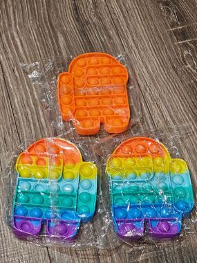 Pop It Among us Fidget Toy - Orange, Rainbow 3 pcs